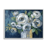 Stupell Industries hagyományos fehér pünkösdi rózsa virágcsokor festmény szürke keretes művészeti nyomtatási fal művészet,