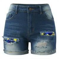Női nyári Rövid nadrág farmer vékony lyuk rövidnadrág nadrág zsebekkel Kék XL
