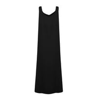 Női ruhák szilárd V-nyakú A-Line középhosszú alkalmi ujjatlan nyári ruha fekete 3XL