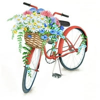 Vintage piros kerékpár vad virág kosár Szövet Panel