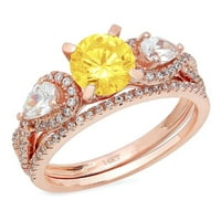 1. ct ragyogó kerek vágott szimulált sárga gyémánt 18K Rózsa arany Pasziánsz díszítéssel menyasszonyi szett SZ 4.75