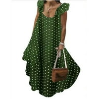 Női ruhák pöttyös négyzet alakú nyakkivágás Maxi alkalmi nyári ujjatlan ruha zöld m