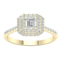 Imperial CT TDW smaragd gyémánt dupla halo eljegyzési gyűrű 10 k sárga aranyban