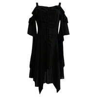 Clearance nyári ruhák Női középhosszú ujjú Divat A-Line nyomtatott V-nyakú ruha Fekete m