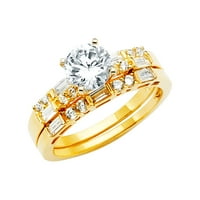 Jewels 14k sárga arany női köbös Cirkónia CZ esküvői zenekar és eljegyzési menyasszonyi gyűrű két készlet mérete 6