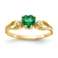 Ősi arany karátos sárga arany szív smaragd és gyémánt gyűrű