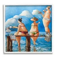 Stupell szeszélyes nyári tengerparti női tájfestés Fehér keretes művészeti nyomtatási fal művészet