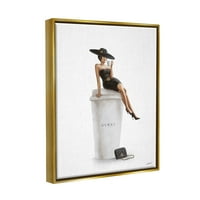 Stílusos Industries stílusos divat női póz kávétervező pénztárca metál arany keretes úszó vászon fali művészet, 24x30