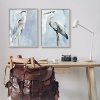 Stupell Industries Heron Birds állva kék ég akvarell festmény szürke keretes művészeti nyomtatási fal art szett 2,