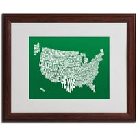 Védjegy Képzőművészet Forest-USA államok szöveges térkép Matted keretezte Michael Tompsett