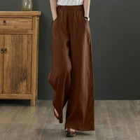 iOPQO női nadrág női Pamut vászon laza széles lábú nadrág magas derék egyenes Retro Irodalmi Alkalmi nadrág kávé M