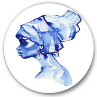 Designart 'Afro American Woman Blue Fashion Portré' Modern Circle Metal Wall Art - 36 lemez