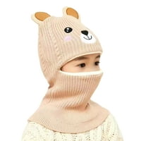 Gyerekek téli kalap, Aranyos medve füle egy darabból álló, karimás motorháztető, kötött szélálló fejfedő Nyakmelegítő-Beanie