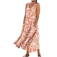 Nyári ruhák Női ujjatlan boka hossza divat A-Line nyomtatott kötőfék ruha alkalmi ruhák Clearance Pink 3XL