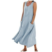 Clearance nyári ruhák Női Scoop nyak Divat boka hossza szilárd nap ruha ujjatlan ruha kék 2XL