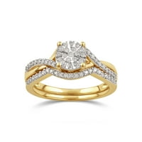Brilliance Carat kerek gyémánt kompozit női menyasszonyi szett 10k sárga aranyban