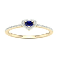 Imperial drágakő 10K sárga arany kerek vágott kék zafír CT tw gyémánt szív alakú Halo női gyűrű