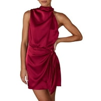Bazyrey Mini ruhák női Íj alkalmi ruhák Női legénység nyak laza ujjatlan Wrap Dressse Piros XL