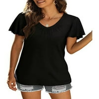 Colisha női nyári felsők rövid ujjú póló egyszínű póló Laza Strand V nyakú tunika blúz Fekete L