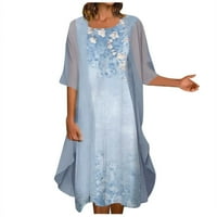 Cethrio női ruha nyáron-divat alkalmi Legénység nyak ujjatlan ruha szilárd kabát kétrészes szett Kék
